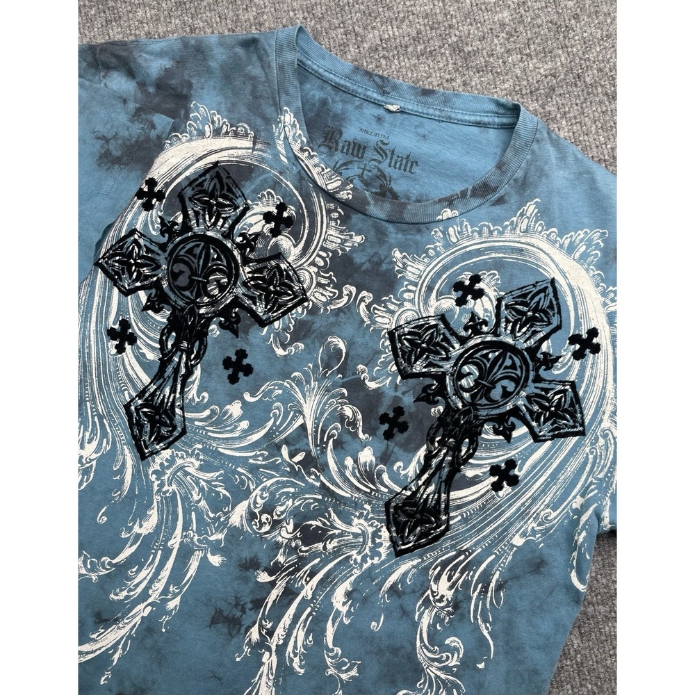 Raw State Premium Redemption Shirt Y2K Affliction Style Winged Cross Textured M
